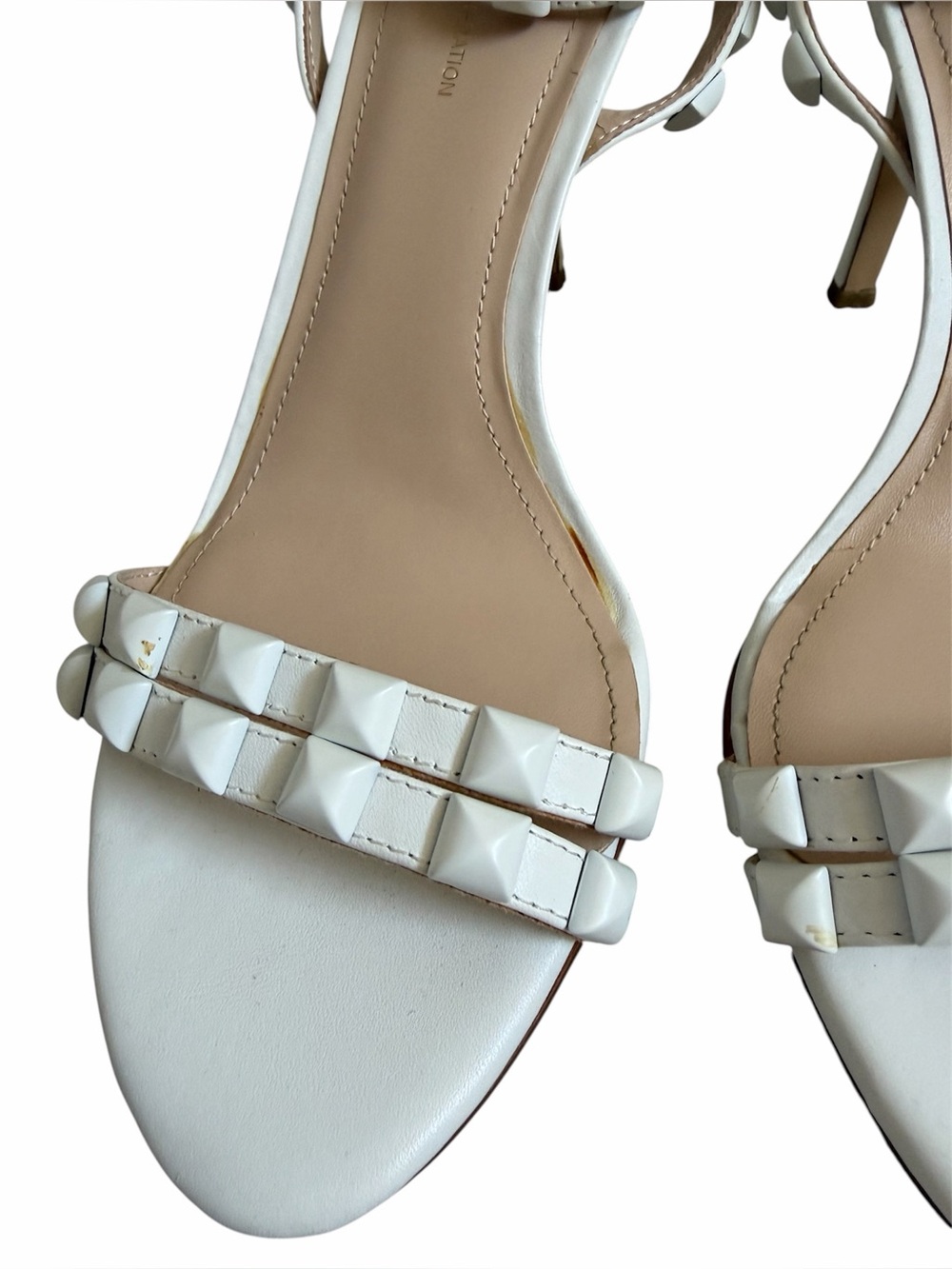 BCBGeneration New Leisa Dacotah White Studded Ankle Strap Heel Sandals Size 7.5 - Picture 8 of 11